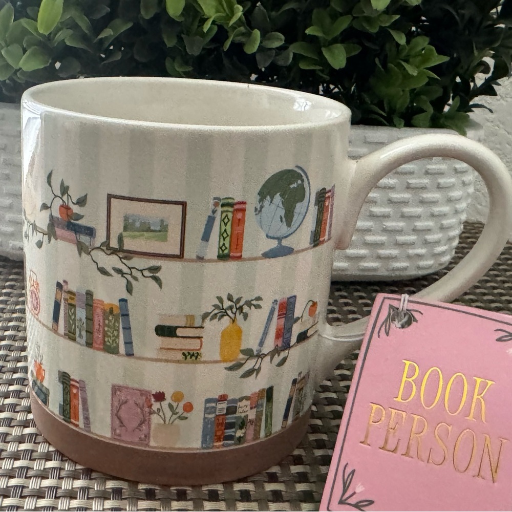 Book Lover's Book Club Book Shelf Bookworm Sunday Morning Ceramic Mug NWT 16 oz.